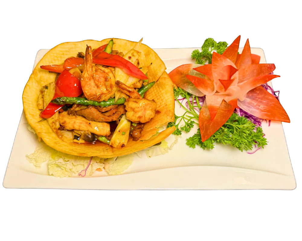 Spicy sambal stir-fry with shrimp, chicken & veggies at SOHO Asian Fusion, a Asian Fusion Restaurant in Austin.